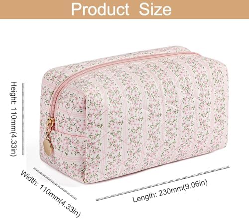 Makeup Bag, Travel Cosmetic Bag for Women Girls, Zipper Make Up Pouch, Floral Flowers Toiletry Organizer Makeup, Portable Storage Bag (Pink)