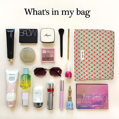 STARDW Flower Cosmetic Bags Makeup Bags for Women and Girls,Travel Makeup Bag Large Capacity Canvas Makeup Bag,Makeup Organizer Bag Zipper Pouch, Embossed pink, Large Capacity Aesthetic Makeup Bags