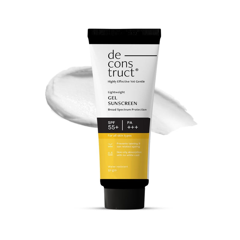 De-construct Face Gel Sunscreen SPF 50+ PA+++ | Gel Sunscreen for Oily, Combination, Normal Skin | Broad Spectrum, No White Cast, Lightweight, Non-Greasy - 50g