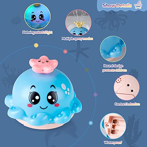 SYOSI Baby Bath Toy With 4 Water Spray Modes, Light Up Octopus Tub Toys for Toddler Kids, Auto-Rotating Toddlers Bathtub Toys for Boys Girls With Ocean Animals/Fountain Sprinkler/Flashing Colorful LED