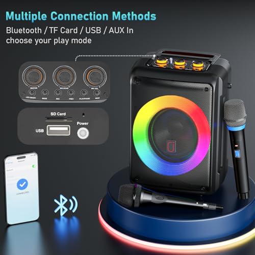 JYXAE-D13 Karaoke Machine for Adults and Kids, Bluetooth Speaker with 2 Microphones, Portable Party Karaoke Speaker with DJ Lights Support USB/AUX/REC, PA System Best Gift for Brithday etc