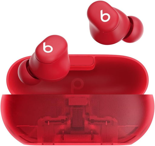 Beats Solo Buds Wireless Bluetooth Earbuds 18 Hours of Battery Life Apple & Android Compatibility Built-in Microphone - Matt Black - Transparent Red