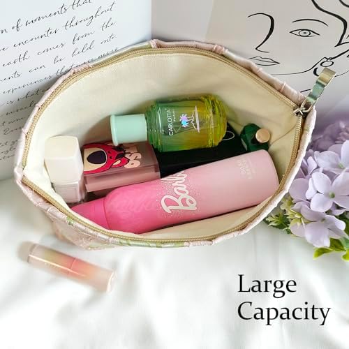 STARDW Flower Cosmetic Bags Makeup Bags for Women and Girls,Travel Makeup Bag Large Capacity Canvas Makeup Bag,Makeup Organizer Bag Zipper Pouch, Embossed pink, Large Capacity Aesthetic Makeup Bags