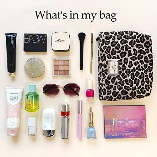 SYOSI Makeup Bag for Women, Cosmetic Pouch Travel Makeup Bag Large Capacity Canvas Makeup Bag Makeup Organizer Bag with Zipper for Women and Girls (Leopard)
