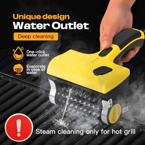 PURAMI Electric Rechargeable Steam Cleaning Grill Brush and Motorized Scraper for Barbecue Outdoor or Indoor Grill, Lithum Power Cordless Heavy duty Giddy up Steam Grill Cleaner, BBQ Grilling Gifts
