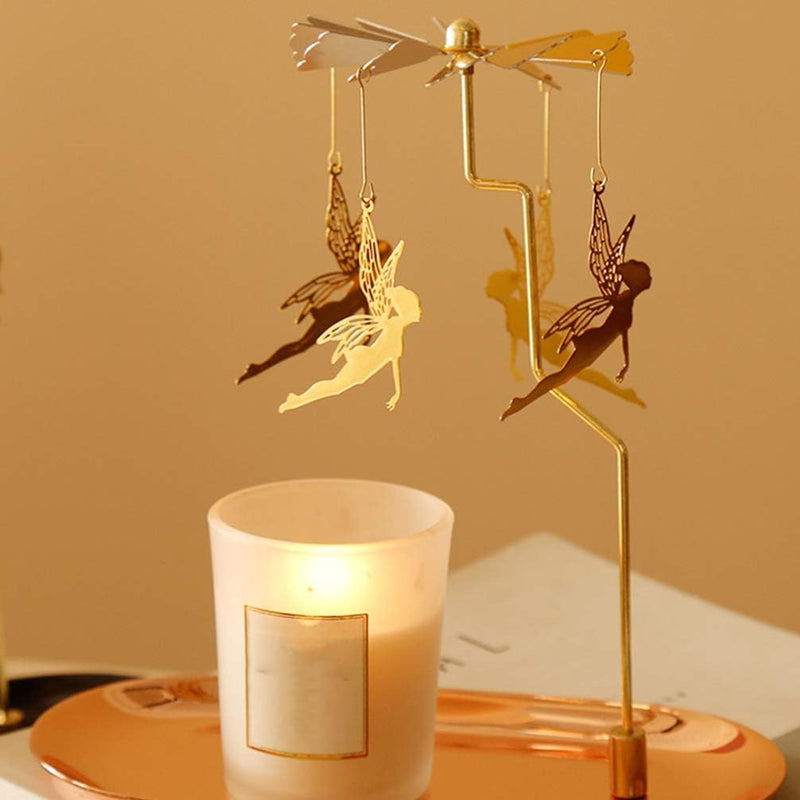 SYOSI Rotary Candle Holder Spinning Candleholder, Fairy Rotating Candle Holder Candle Holder with Tray Table Centerpieces for Wedding Party Diwali Decoration Golden