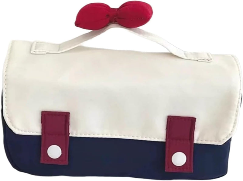 Cute Bow Pencil Case for Girls, Durable Single Compartment Stationery Organizer Pouch for School, Art, and Travel, with Small Pocket and Bonus Animal Erasers Ideal Gift for Students