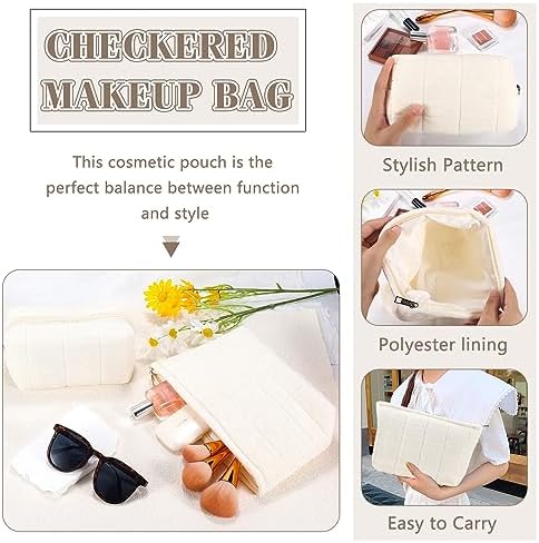 ZLFSRQ 3Pcs Checkered Makeup Bag for Women Large Cosmetic Bag Set Travel Toiletry Bag Makeup Pouch Bag for Purse Pink Zipper Storage Bag Organizer Cute Small Aesthetic Girls Car Essentials Bag