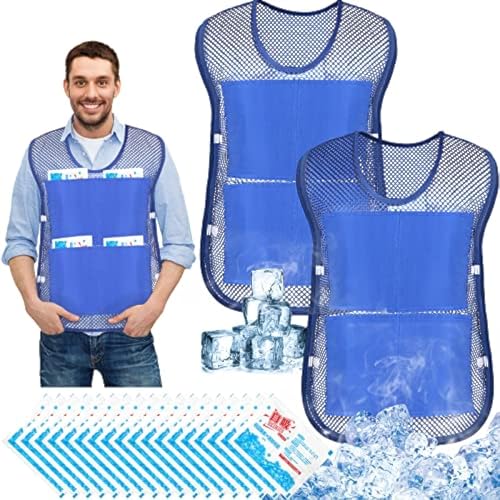 NALACAL 2Pcs Ice Vest, Cooling Vest with 16Pcs Ice Packs, Safety Vest, Summer Cooling Vest, Cool Jacket with Pockets for Outdoor Working in the Heat, Fishing, Running, Cycling, Gardening, Sports, Blue