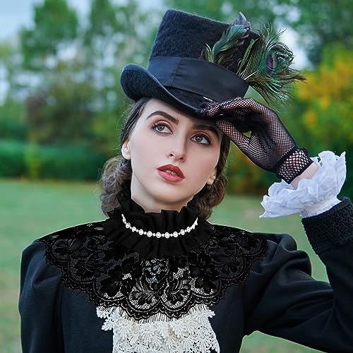 Neck Ruffle Collar, Fake Collar Black Lace Lolita Neck Ruffle Collar Cape, Detachable Elizabethan Style False Floral Layered Collar for Women Girls Evening Dress Accessory for Women Girls(2 Pcs)