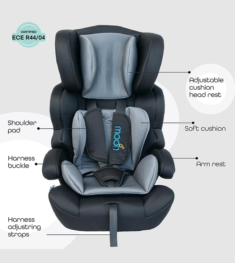 The Moon Brand Tolo Car Seat – Baby Travel Gear for Kids (9m to 11yrs) – ForwardFacing Child Booster Seat w/ Adjustable Headrest – Group 123 Comfort Car Accessories – Green