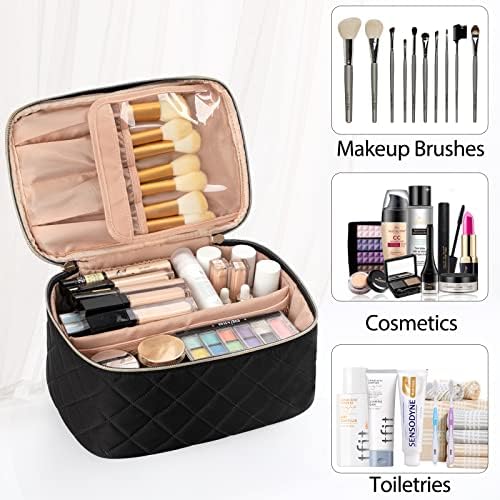 OCHEAL Makeup Bag, Portable Cosmetic Bag, Large Capacity Travel Makeup Case Organizer, Black Makeup Bags For Women Toiletry Bag for Girls Traveling With Handle and Divider