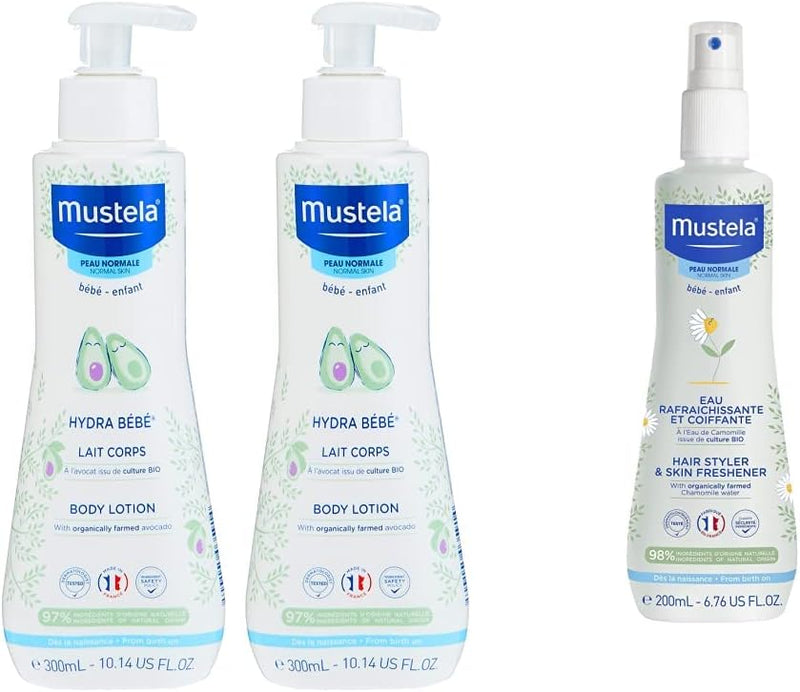 Moisturizing Body Lotion 300ml Pack of 2, White & Hair Styler & Skin Freshener for Baby, 200 ml - + Hair Styler & Skin Freshener