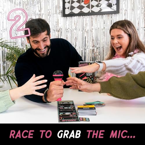 KALEDE® Official Grab The Mic – Family Karaoke Game, 8+ Year Olds, 2-10 Players - Board Game for Bad Singers with 250 Lyrics (125 Cards) for Hilarious Game Nights & Birthday Party, Kids Gift