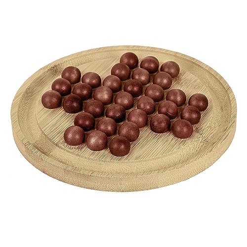 MARGOUN Wooden Solitaire Board Game, Complete Set with Board and 33 Wood Marbles-Fun Vintage Style 1 or 2 Player Activity for Kids and Adults (Solitaire Board)