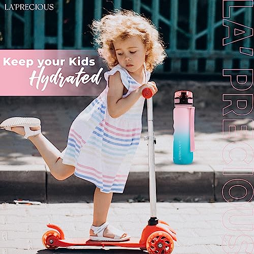 LA' PRECIOUS Water Bottle for Kids & Adults,500ML, 350ML -USA Tritan Material, Non-Toxic BPA Free, Fast Flow, Flip Top Leak Proof Lid. (Pink/Green, 350ML)