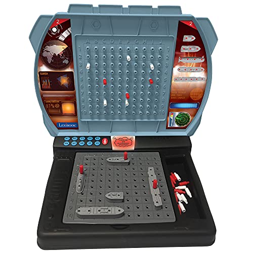LEXIBOOK GT2800i1 Talking Sea Battle (French, English, Spanish, Portuguese), Electronic Board Game 1 or 2 Players, Interactive, Light and Sound Effects, Strategy, batteriy Operated, Grey/Black