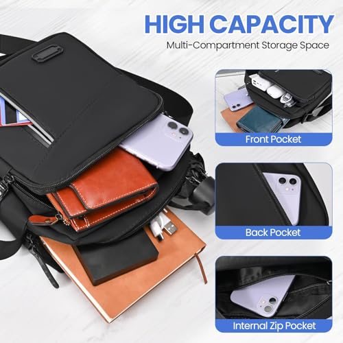 KASTWAVE Shoulder Bag Mens Crossbody Bag with Adjustable Strap Lightweight Waterproof Messenger Bag wiht Multiple Pockets Cross Body Bag for Daily Use Shopping Working Travel, Black