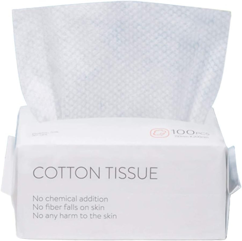 AMZAWRIEL 100PCS Large Disposable Face Towel, Facial Eye Nail Make up Removing Cotton Tissue, Multipurpose Cotton Towel Tissue for Skin Care, Reusable Cotton Pads, Wet & Dry Use