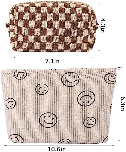 ZLFSRQ 3Pcs Checkered Makeup Bag for Women Large Cosmetic Bag Set Travel Toiletry Bag Makeup Pouch Bag for Purse Pink Zipper Storage Bag Organizer Cute Small Aesthetic Girls Car Essentials Bag