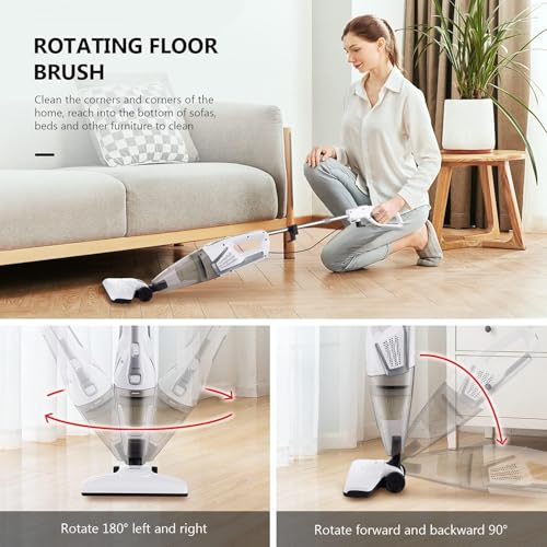 Vacuum Cleaner 2 in 1 Handheld Stick Cleaner 4M Long Cord Lightweight Powerful 600W 16000Pa Suction 0.5L Large Capacity Excellent Central Filtration System for Car Home Kitchen Hair- White