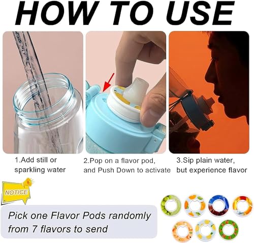 Pretocter Sports Air Water Bottle Set with 7 Flavor Pods Fruits Fragrance Water Cup Kids Water Bottle with Straw Drinking Bottle Travel Ice Bottle Outdoor Clear Water Bottle for Women Men 650ML-Blue