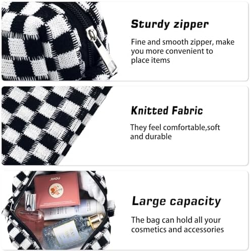 ZLFSRQ 3Pcs Checkered Makeup Bag for Women Large Cosmetic Bag Set Travel Toiletry Bag Makeup Pouch Bag for Purse Pink Zipper Storage Bag Organizer Cute Small Aesthetic Girls Car Essentials Bag