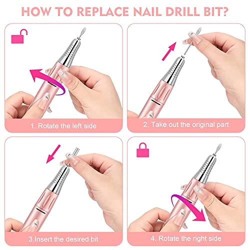 Rechargeable Nail Drill, Portable E File Nail Drill with Display Screen, 35000 RPM Professional Electric Nail File Kit with 11 Nail Drill Bits for Acrylic, Gel Nails Manicure Pedicure Polishing Shape