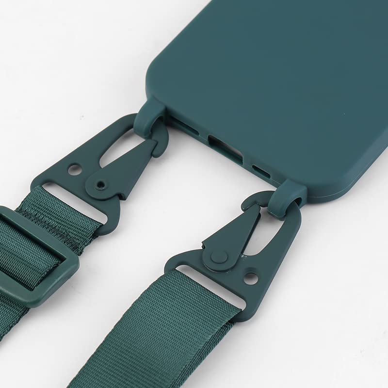 PuYu Zhe Crossbody Case for iPhone 11 Pro - Silicone Soft Matte, TPU Shell, Adjustable Neck Cord Strap, Shockproof, Lanyard Case - Dark Green