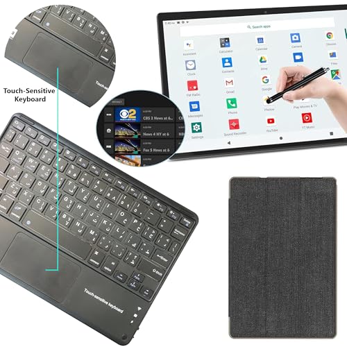 C idea 10.5" Smart Tablet CM10500 Plus, Android 14 Kids Computer Tab with Wiresless Touch-Sensitive Keyboard and Protective Cover, Dual SIM 5G LTE Wifi-Black