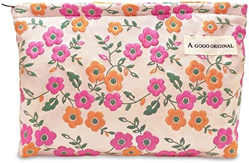 STARDW Flower Cosmetic Bags Makeup Bags for Women and Girls,Travel Makeup Bag Large Capacity Canvas Makeup Bag,Makeup Organizer Bag Zipper Pouch, Embossed pink, Large Capacity Aesthetic Makeup Bags