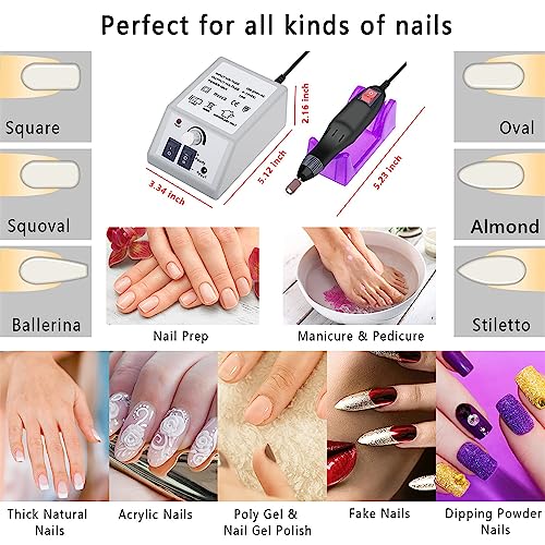 Azonee Electric Nail Drill, Professional Nail File Machine, Nails File Manicure Set, Low Noise Vibration with 156pcs Sanding Bands for Acrylic Nail Drill Remove Gel Polish Nail