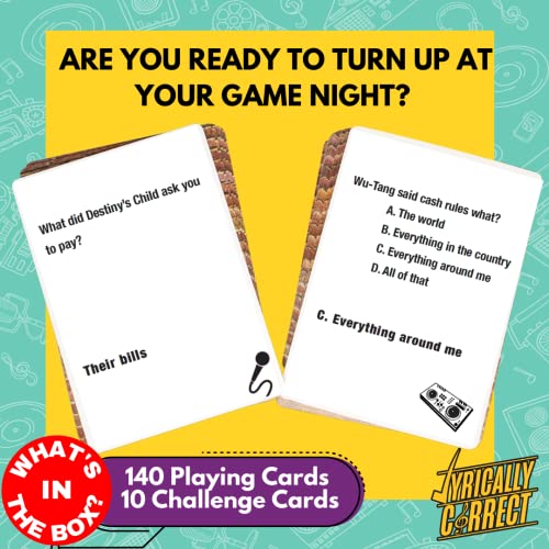 Lyrically Correct 90's and 2000's Hip Hop and R & B Music Trivia Card Game |Multi-Generational Family Gatherings, Adult Game Night and Fun Trivia