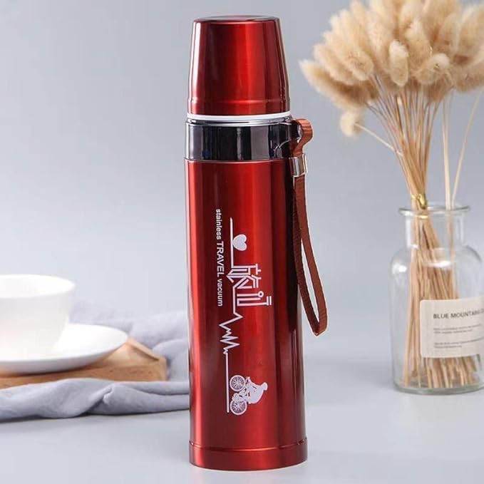 Water Bottle 600ML Stainless Steel Water Bottle, Leak-proof Lock, Food-grade Material, Stylish Design,Double Wall, Ideal For School Office Travel Outdoor Activities Sports Camping (RED)