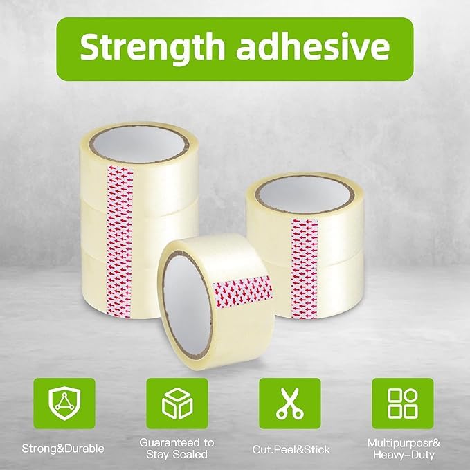 ECVV® 1 Roll Packing Tape, 2 inches x 50 yards Strong Heavy Duty Packaging Tape for Sealing Parcel Boxes, Moving Boxes Houses, Large Postal Bags, Office Supplies, Green