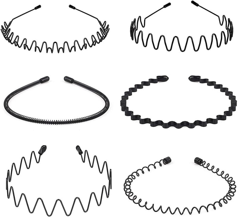 Shining Diva Fashion 6 Pcs Combo Hair Band for Men Boys Women Girls Kids Black Metal Hairband Headbands Sports Yoga Face Wash Facial Hair Accessories (15905HB)