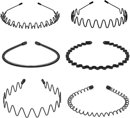 Shining Diva Fashion 6 Pcs Combo Hair Band for Men Boys Women Girls Kids Black Metal Hairband Headbands Sports Yoga Face Wash Facial Hair Accessories (15905HB)