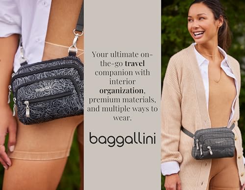 Baggallini Women's Triple Zip Small Convertible Crossbody Fannypack Belt Bag-Lightweight Water-Resistant