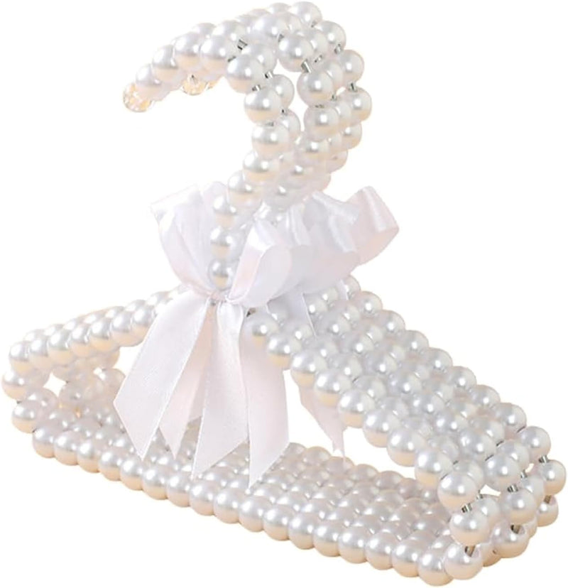 BETAM 6Pcs Mini Pearl Hangers for Pet Dog Cat Small Baby Kids, Clothes Hangers with Ribbon Bowknot (White)