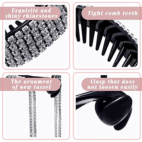 KASTWAVE Rhinestone Hair Accessories Bun,4 Pcs Bun Clip Large with Rhinestone Tassel, Elegant Glitter Hair Bun Holder Half Balloon Nest Expanding Jeweled Claws for Women Girls