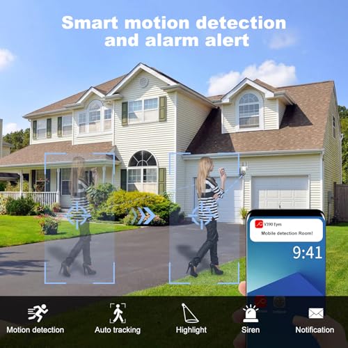 2NLF 1080P Outdoor Security Camera for Home, 2.4 GHz Wifi Security Camera with 360° Vision, Motion Detection, Auto Tracking, Two-Way Autdio, Color Night Vision, IP66 Waterproof