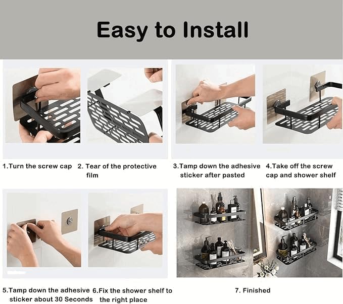 StarFarr Adhesive Shower Caddy,2 Pack Air Aluminium Rustproof Organizers With Large Capacity,Rotate or paste Rustproof Shelves Rack,No Drilling Shelves for Bathroom Storage & Home Decor