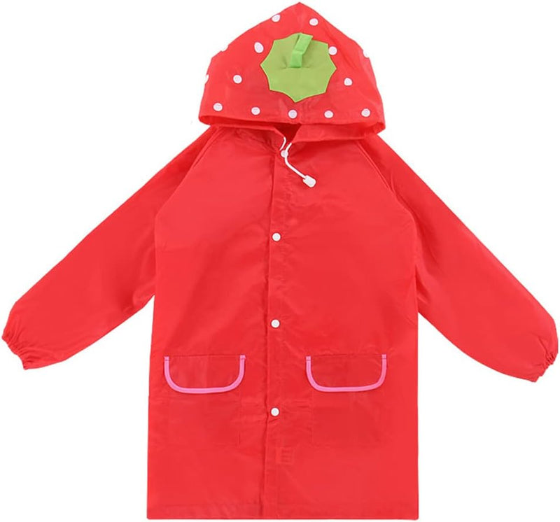 Children's raincoats, Cartoon Kids Rain Jacket, Boys Girls Hooded Rain Poncho Outdoors Kids Transparent Raincoat Student Rain Suit Waterproof Durable Windbreaker - Red Strawberry