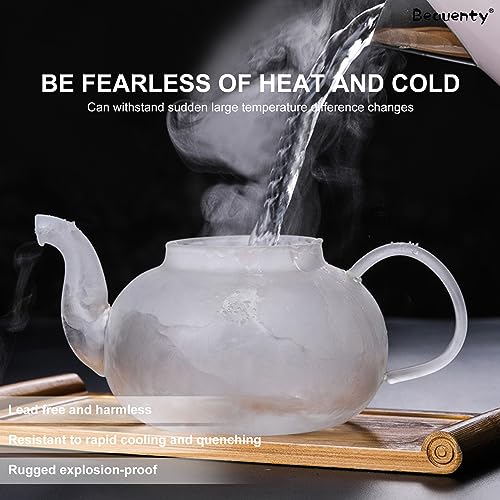 Beauenty 600ML Borosilicate Glass Teapot with Removable Loose Tea Infuser,Tea Pot with Dustproof Lid for Tea and Coffee Maker (600ML)