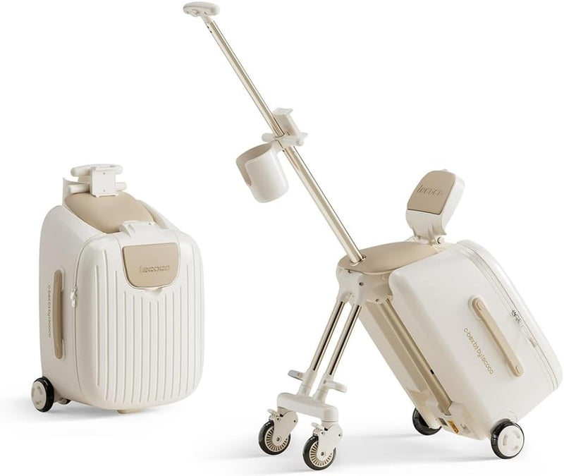 Lecoco C-Box B3 Kids Ride-On Suitcase Multifunctional Travel Luggage with Seat, Backrest & Push Handle 12M+