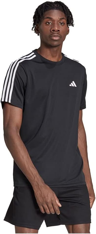 mens Train Essentials 3-Stripes Training T-Shirt - Black