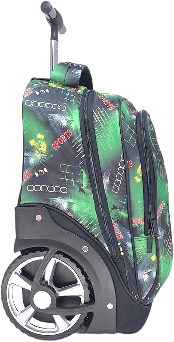 18-Inch Big Wheel Kids' School Trolley Backpack with Lunch Bag & Pencil Case. (SPORTS GREEN DESIGN)