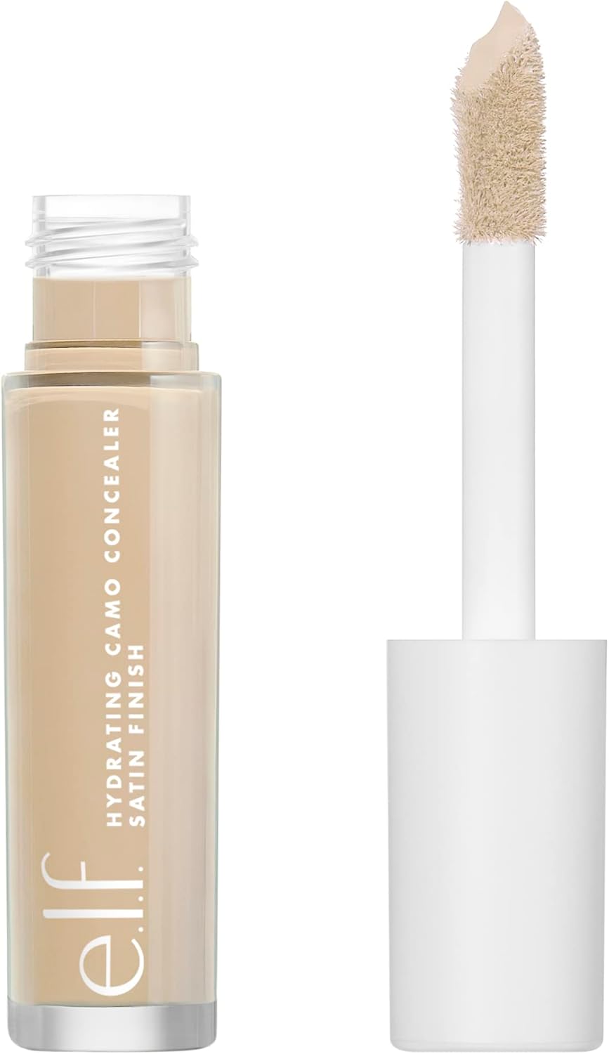 e.l.f. Hydrating Camo Concealer Lightweight Full Coverage Long Lasting Conceals Corrects Covers Hydrates Highlights Satin Finish 25 Shades AllDay Wear 0.20 Fl Oz, Light Beige, 1 count