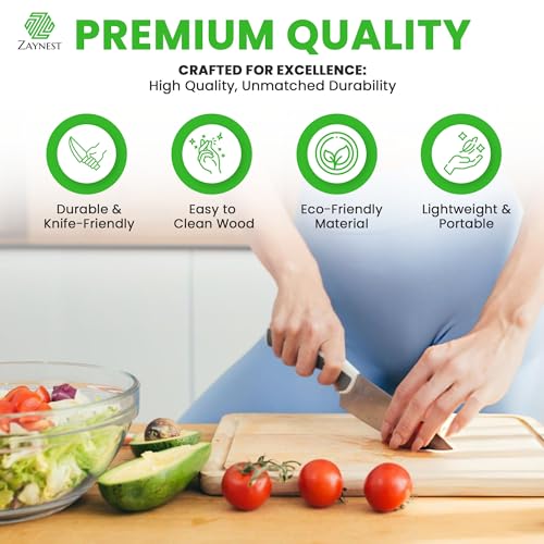 ZAYNEST Organic Bamboo Cutting Board Set ? 7-Piece Eco-Friendly Chopping Board with Juice Grooves, Stand & Wooden Utensils - Lightweight and Knife Friendly for Cutting, Cooking & Serving