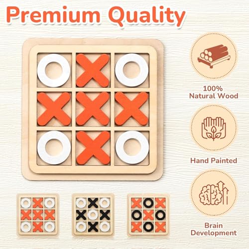 AWH 12-Pack Wooden Tic-Tac-Toe Board Game Set – Classic XO Strategy Puzzle for Family & Friends – Portable Travel-Friendly Educational Board Game – Engaging Brain-Boosting for Parties, & Gatherings